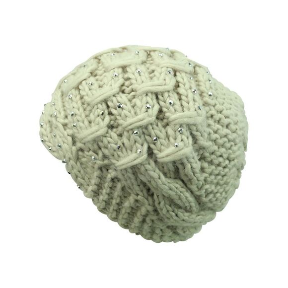 Thick Knit Winter Silver Rhinestone Beanie Hat - Picture 7 of 8